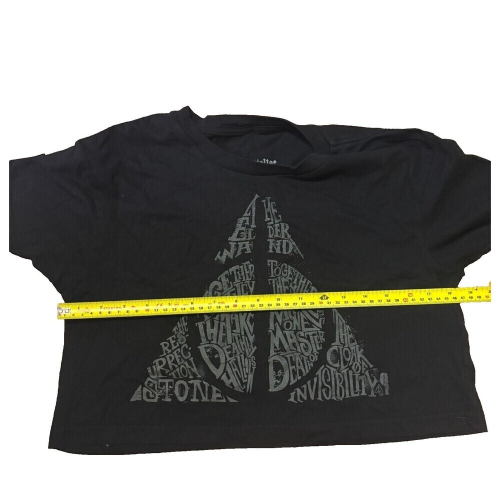 Harry Potter Women's Cropped Top The Deathly Hallows Wizarding World Black Sz S - Picture 5 of 6